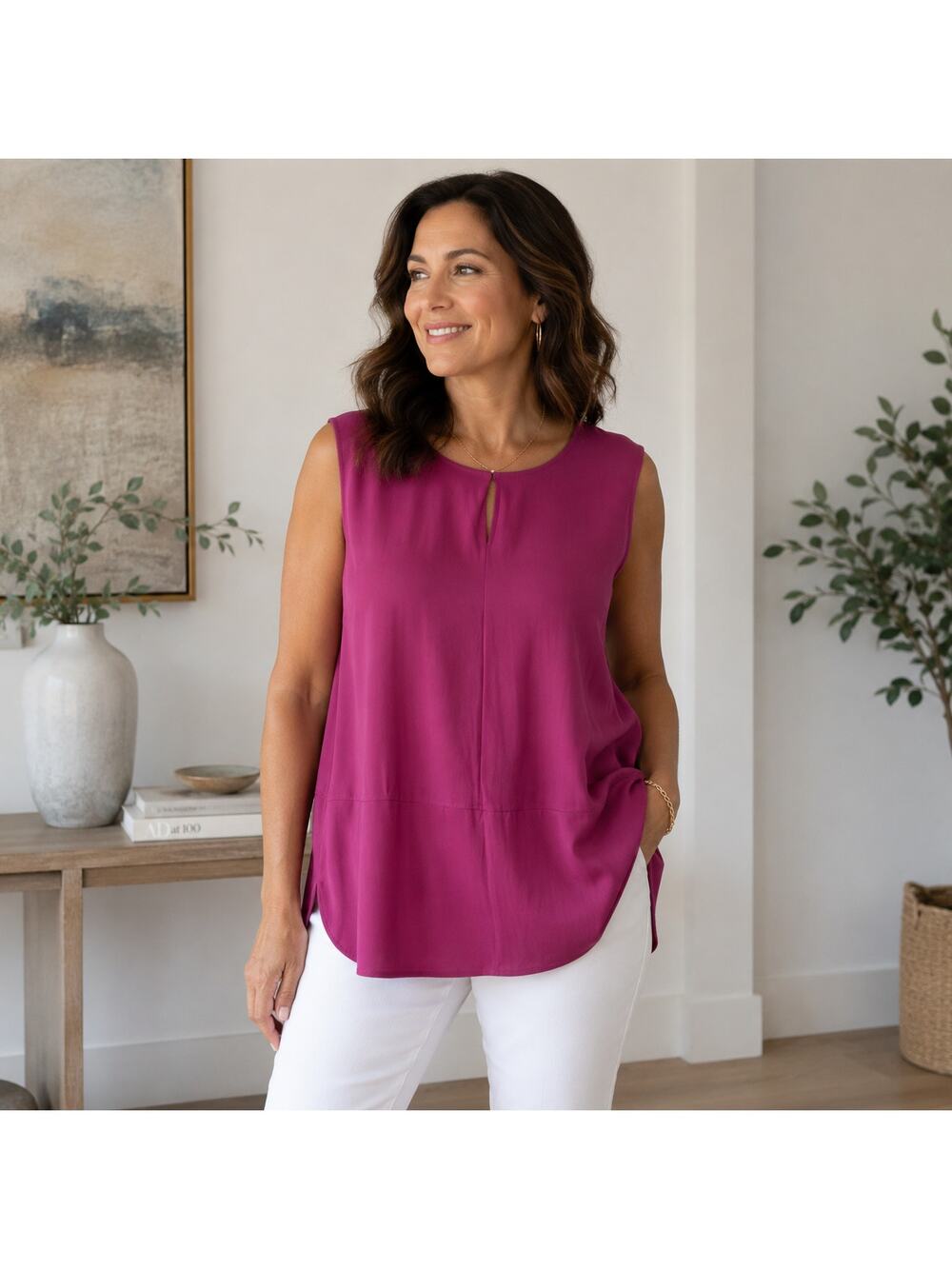 Lauren Ralph Lauren Sleeveless Top Blouse Keyhole Neck Magenta Pink Size 3X